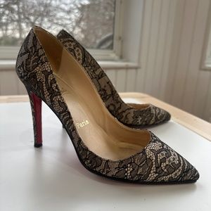 Christian Louboutin Satin Lace Pattern Pumps